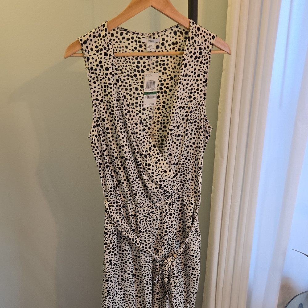 Dressy Animal Print Black and Cream Jumpsuit With Wrap Front
